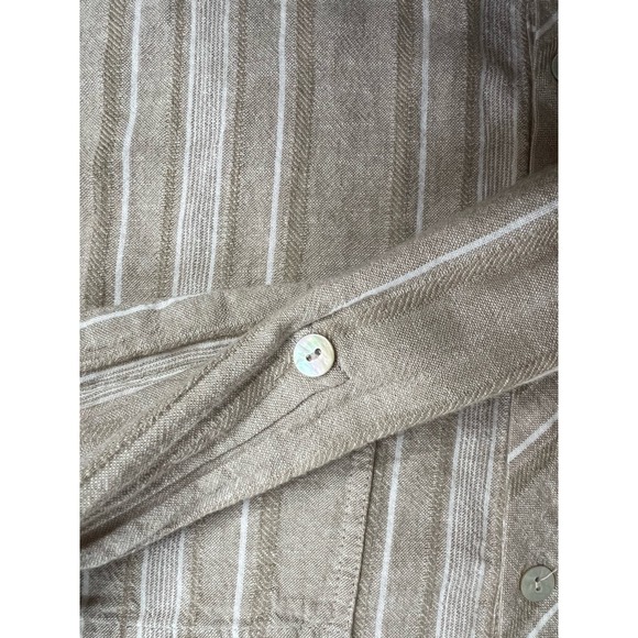 Susan Graver Button Up Blouse Tan White Large Linen Rayon - Picture 7 of 9